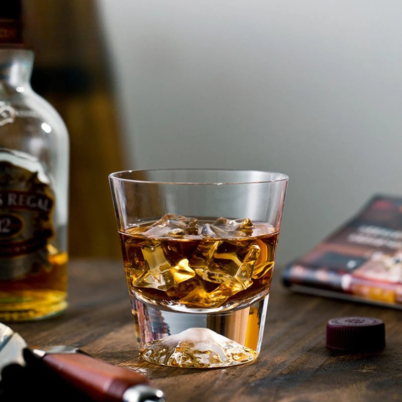 2pcs Sets Japanese Style Mount Fuji Glass Cup Snow Mountain Cup Snowflake Pattern Cocktail Glass Exquisite Foreign Wine Glass