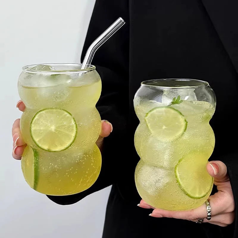 350/550ml Tazza di vetro trasparente Tazza di caffè freddo con cannuccia Dessert Succo di latte Bicchieri Tazza Bicchieri da cocktail per feste Tazza da tè