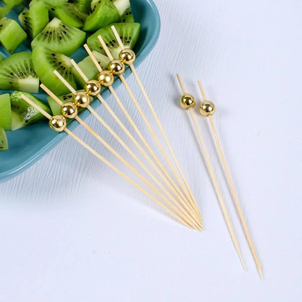 100/25 Pz Oro Perla Cocktail Picks Cibo Frutta Picks Festa di Nozze Torta Usa E Getta Dessert Cocktail Bastoni Buffet Stuzzicadenti