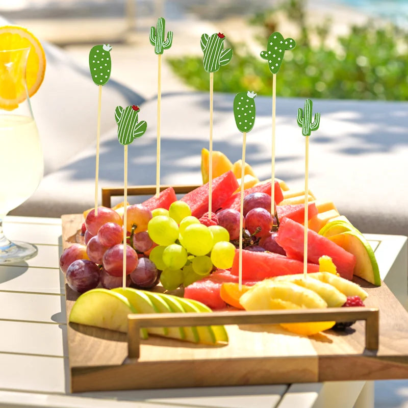 100 pz Cactus Flamingo Bambù Pick Buffet Cupcake Frutta Forchetta Cocktail Stuzzicadenti Spiedino Bar Dessert Insalata Bastone per la Decorazione di Nozze