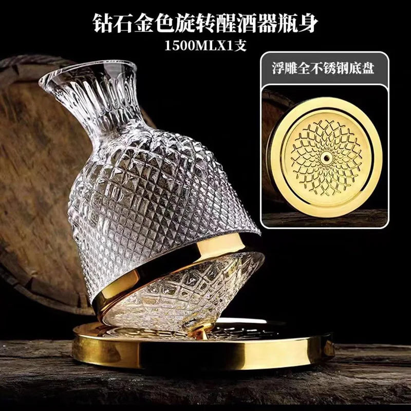 Bicchiere decanter rotante in vetro cristallo di alta qualità 360 Decanter da 1500 ml Dispenser per vino Aeratore Specchio Brocca Regalo Bar Decorazione