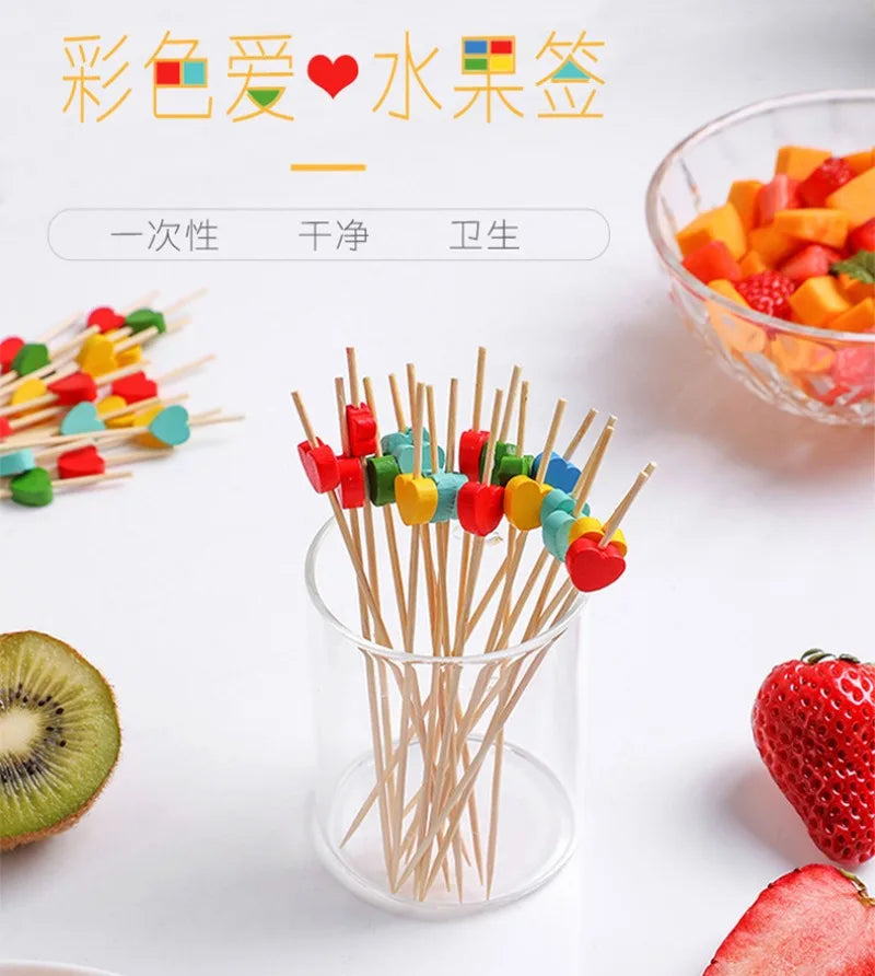 100 pezzi di bastoncini di frutta in bambù, buffet, cupcake, forchetta da frutta, dessert, insalata, cocktail, spiedino per decorazioni di nozze