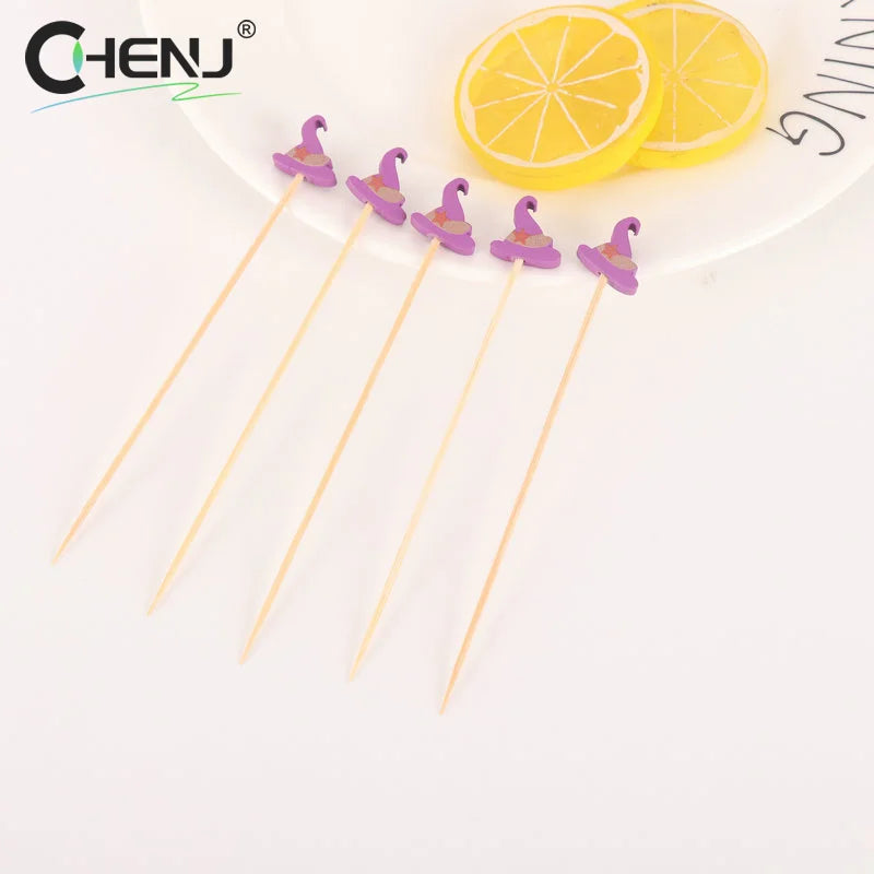 100 pz/set Zucca di Halloween Spiedini di Bambù Forchette da Frutta Buffet Dessert Stuzzicadenti Bastone da Cocktail Fantasma Pipistrello Decorazione